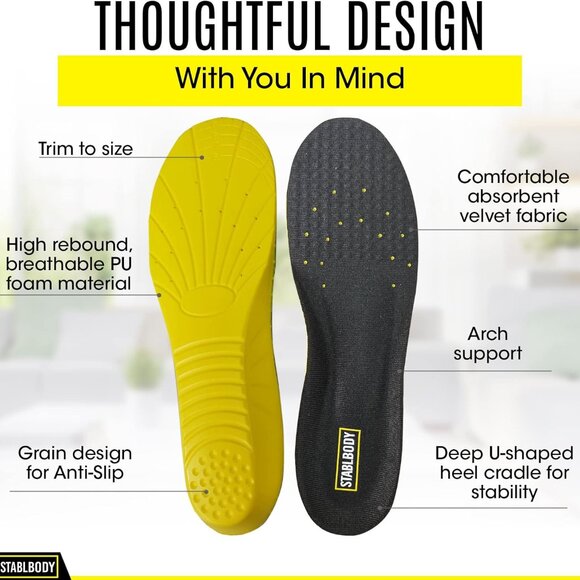 2PK/Thick Memory Foam Insoles Men/Orthotic Plantar Fasciitis Relief - Picture 5 of 7